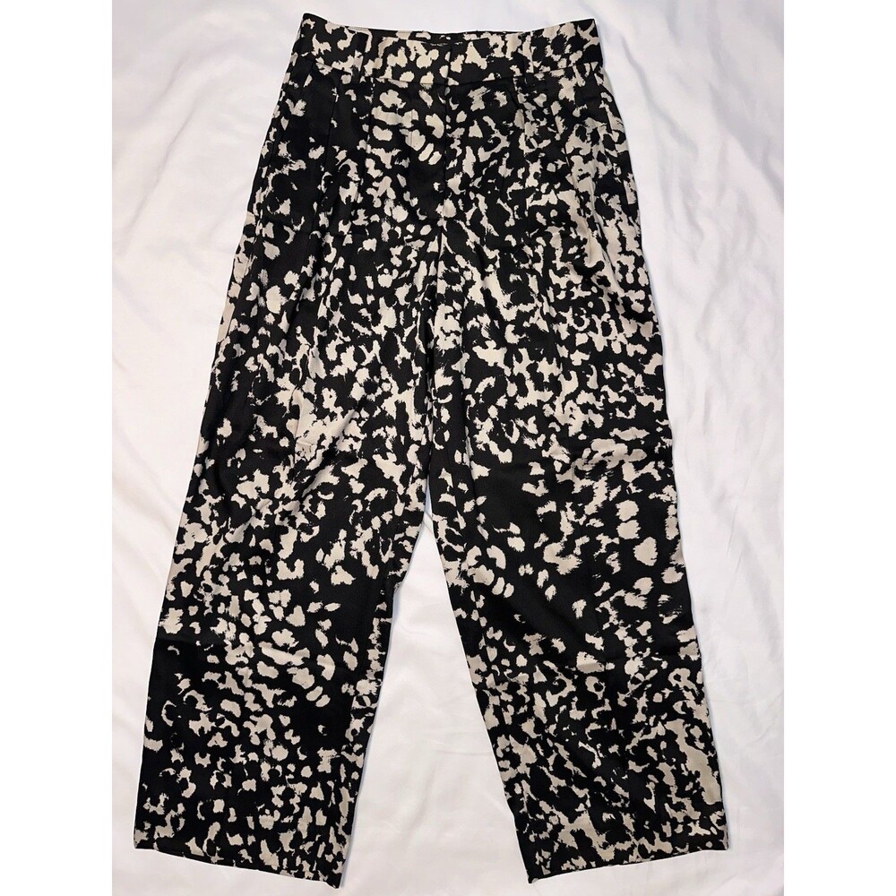 Banana Republic Black White Abstract Wide Leg Trousers Pants Size 0 Petite